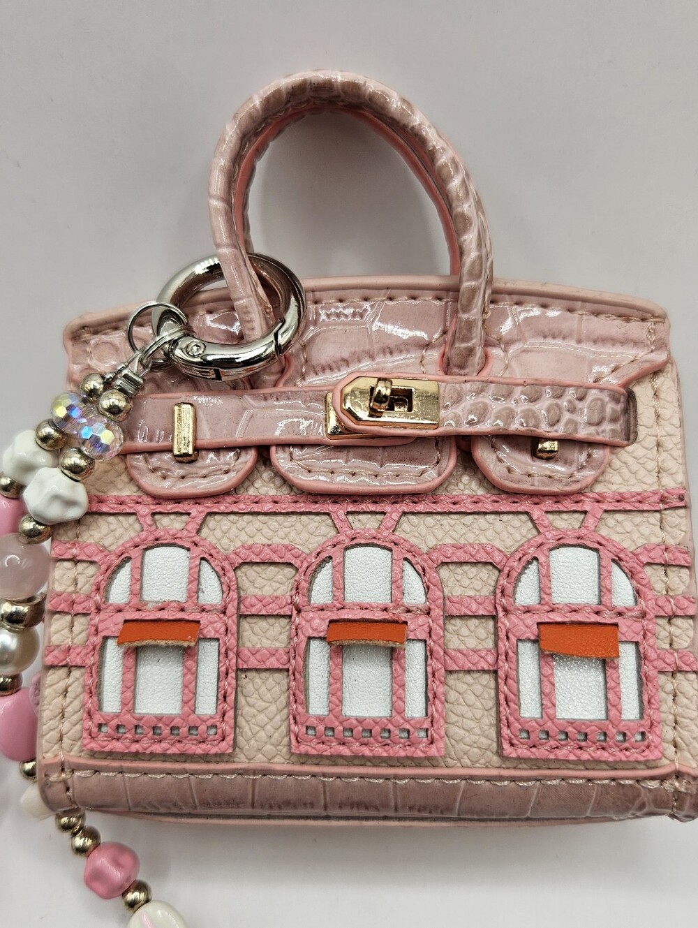 Pink Mini Bag Charm With Phone Chain